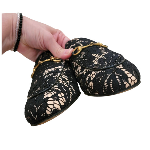 Gucci Horsebit Princetown Black Lace Loafers Slides Flats Mules 8.5 38.5 475094 - Picture 10 of 15